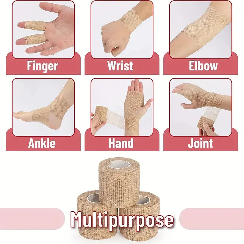 10/1Rolls Medical Adhesive Bandage Elastic Breathable Sports Self Adhesive Tape Beige Wrap Finger Tape for Wrist Ankle First Aid
