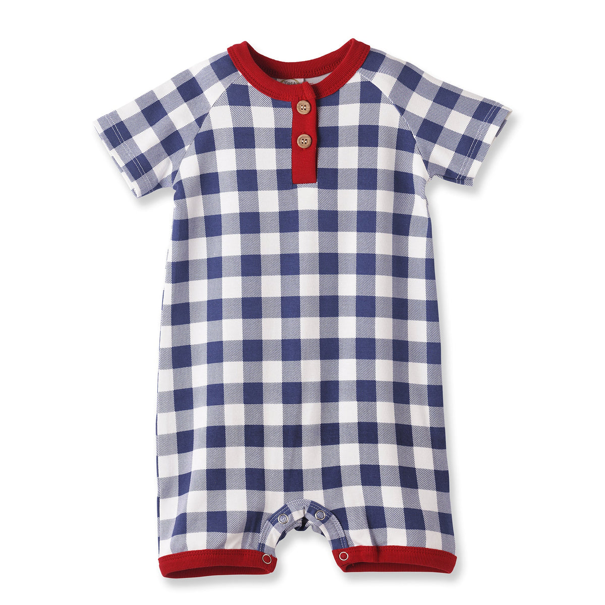 Picnic Plaid Bamboo Henley Shortall Romper for Baby Boys