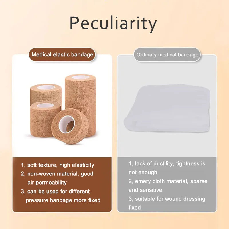 10/1Rolls Medical Adhesive Bandage Elastic Breathable Sports Self Adhesive Tape Beige Wrap Finger Tape for Wrist Ankle First Aid
