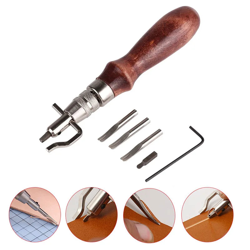 7 in 1 Professional Leather Craft Adjustable Stitching and Slotting Crease Leather Tools DIY Handmade Multifunctional Trimmer