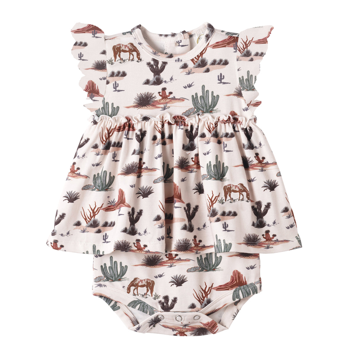 Baby Girl Skirted Bamboo Bodysuit – Cactus Trails 0-3M & 9-12M