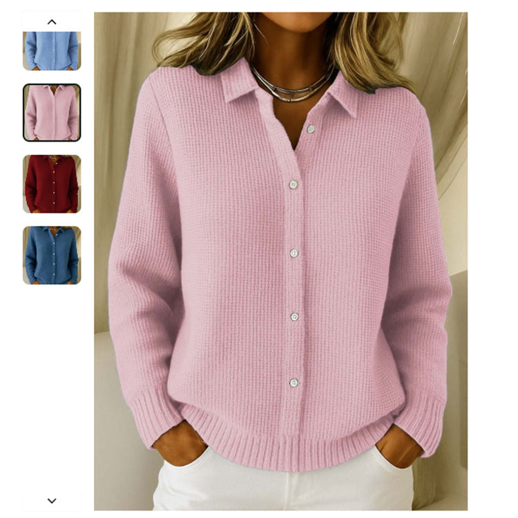 Women's Button-Up Lapel Knit Sweater