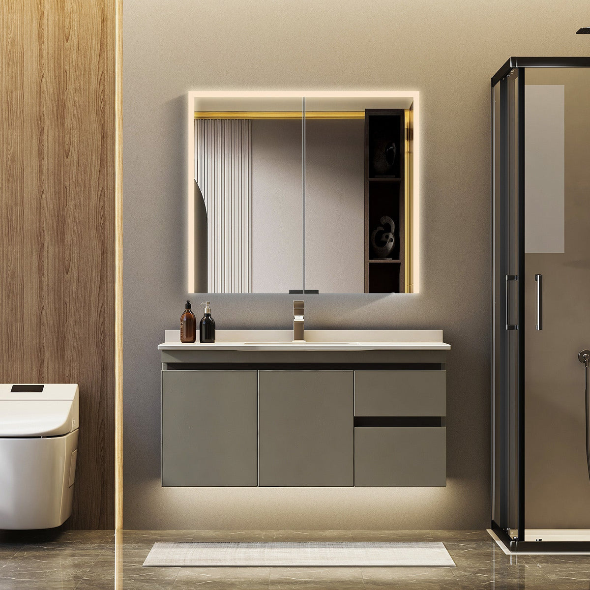 Mirrorons LED Lighted Bathroom Medicine Cabinet with IR Sensor Switch, Aluminum Hd Bathroom Mirror Cabinet Defogging Available, 28 x 32 Inch