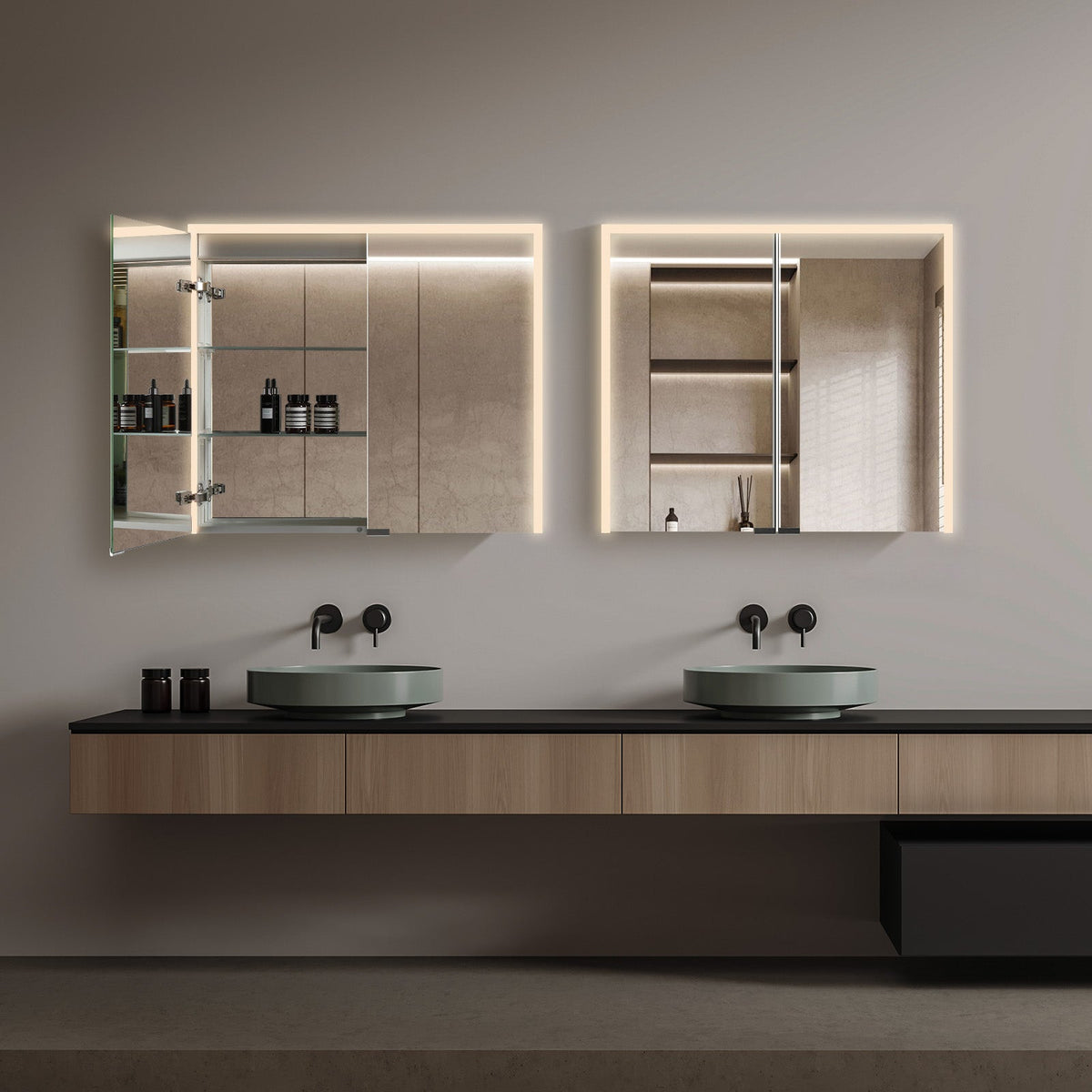 Mirrorons LED Lighted Bathroom Medicine Cabinet with IR Sensor Switch, Aluminum Hd Bathroom Mirror Cabinet Defogging Available, 28 x 32 Inch