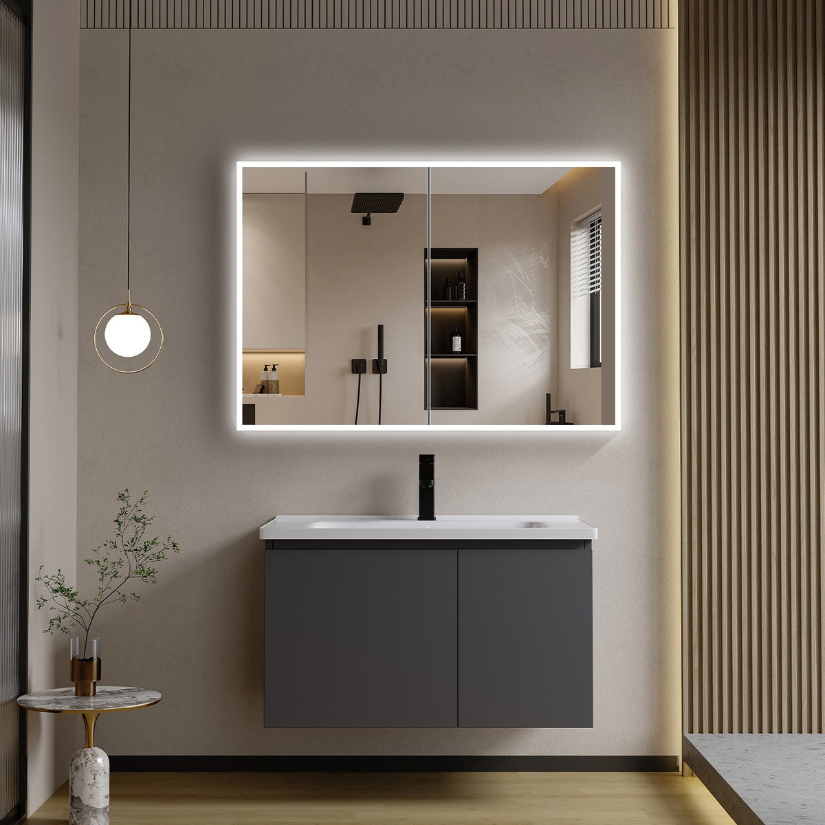 Mirrorons LED Lighted Bathroom Medicine Cabinet with IR Sensor Switch, Aluminum Hd Bathroom Mirror Cabinet Defogging Available, Matte White