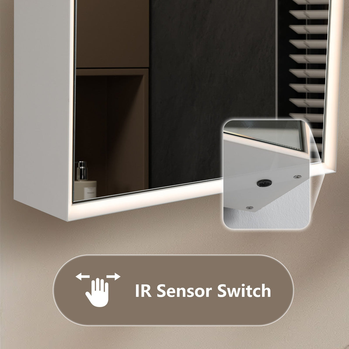 Mirrorons LED Lighted Bathroom Medicine Cabinet with IR Sensor Switch, Aluminum Hd Bathroom Mirror Cabinet Defogging Available, Matte White