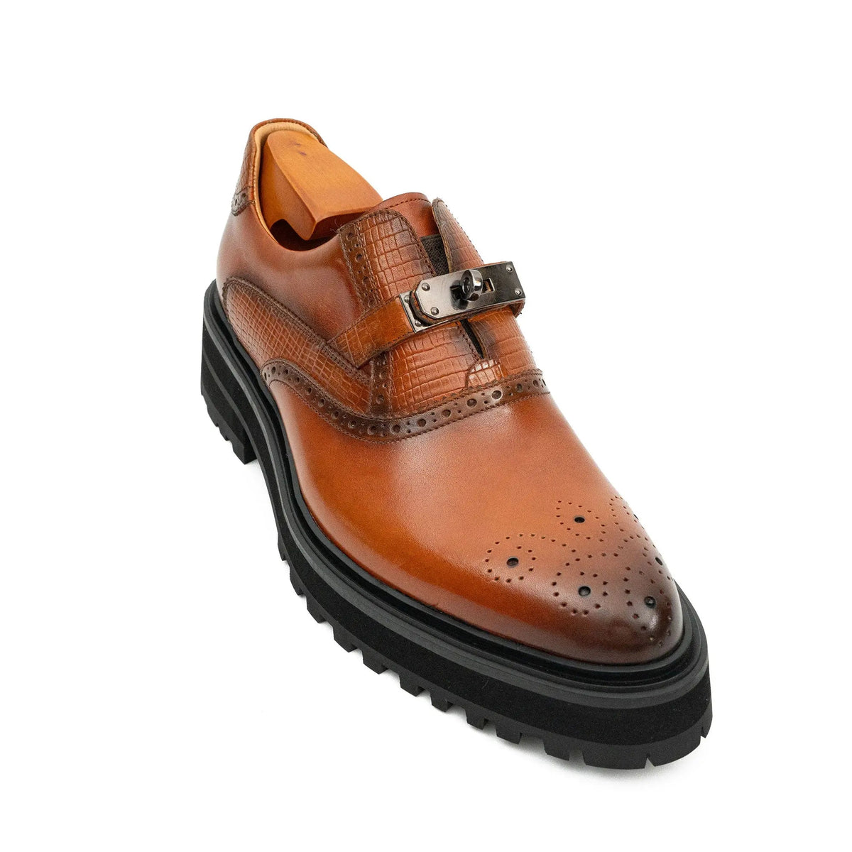 Men's Brogue Detail Leather Loafers Brown