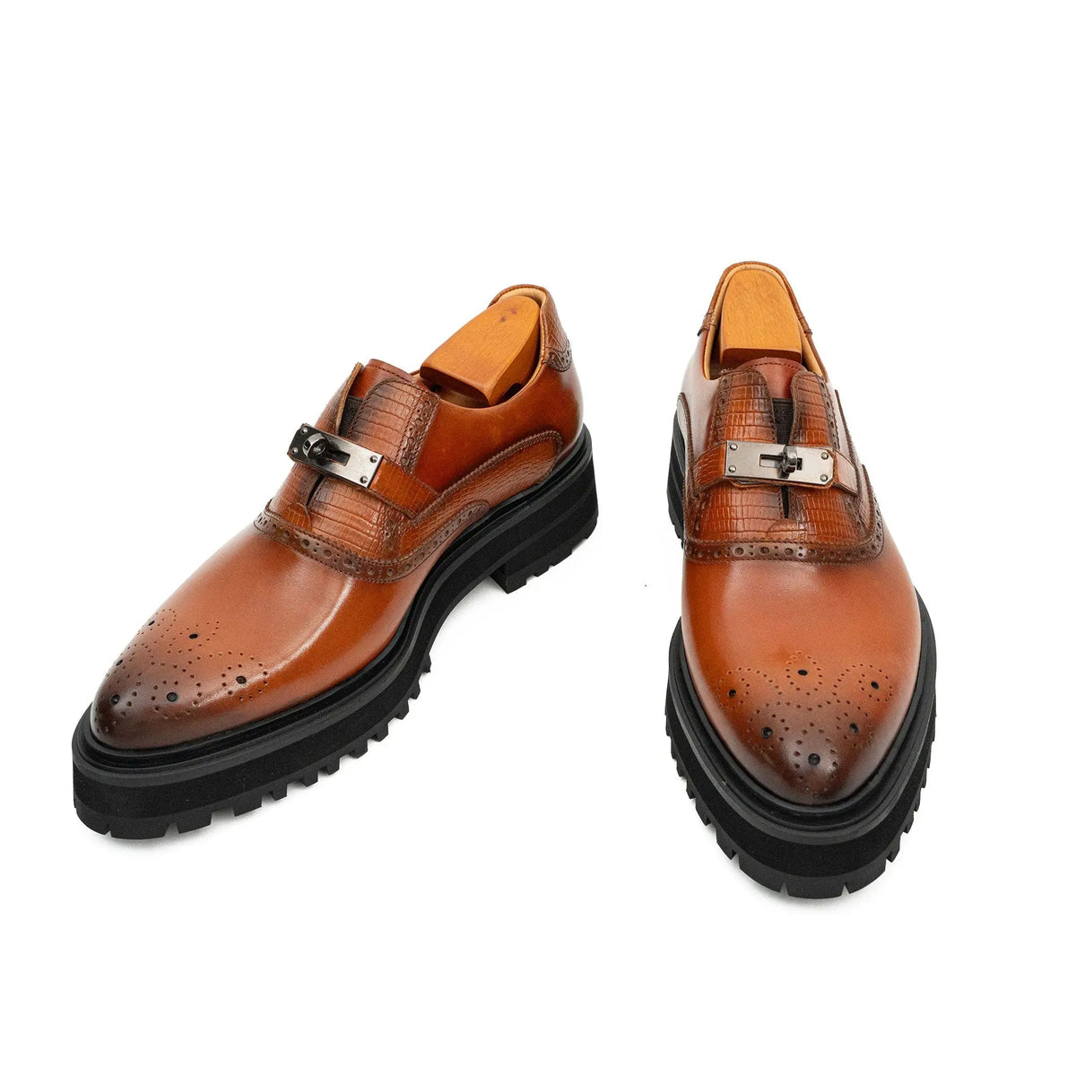 Men's Brogue Detail Leather Loafers Brown