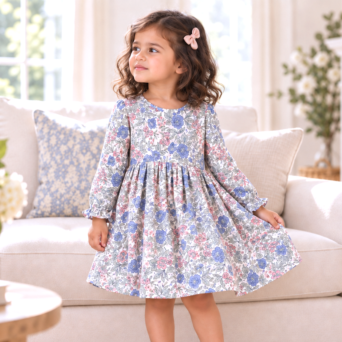 Vintage Floral Girls Dress - Soft Bamboo Jersey