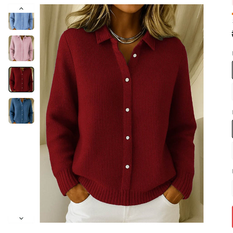 Women's Button-Up Lapel Knit Sweater