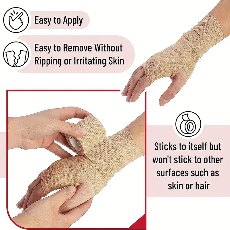 10/1Rolls Medical Adhesive Bandage Elastic Breathable Sports Self Adhesive Tape Beige Wrap Finger Tape for Wrist Ankle First Aid