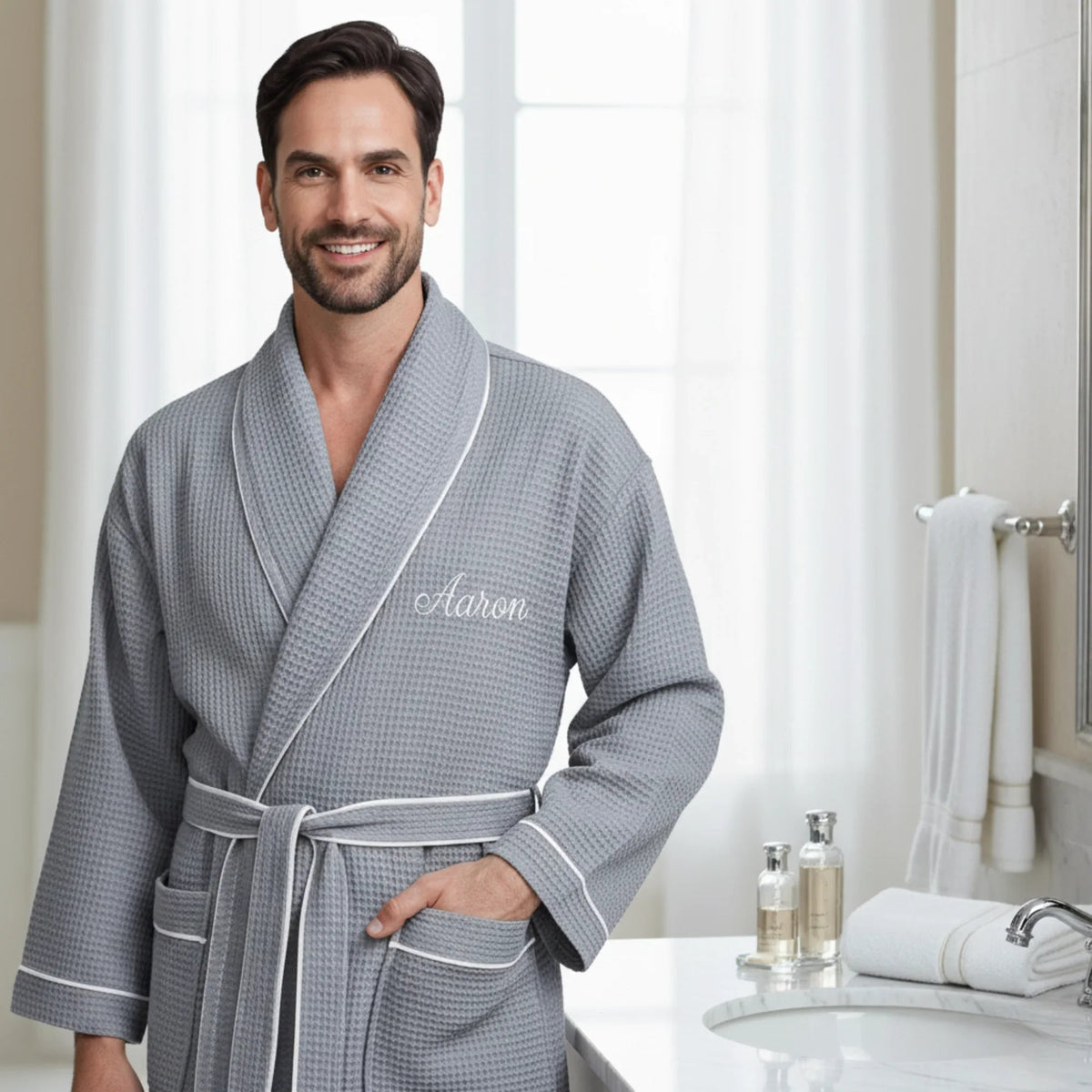 Premium Waffle Piping Robe for Men