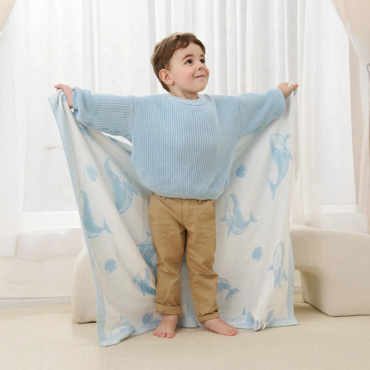 Whale Knit Baby Blanket — Soft Jacquard Weave