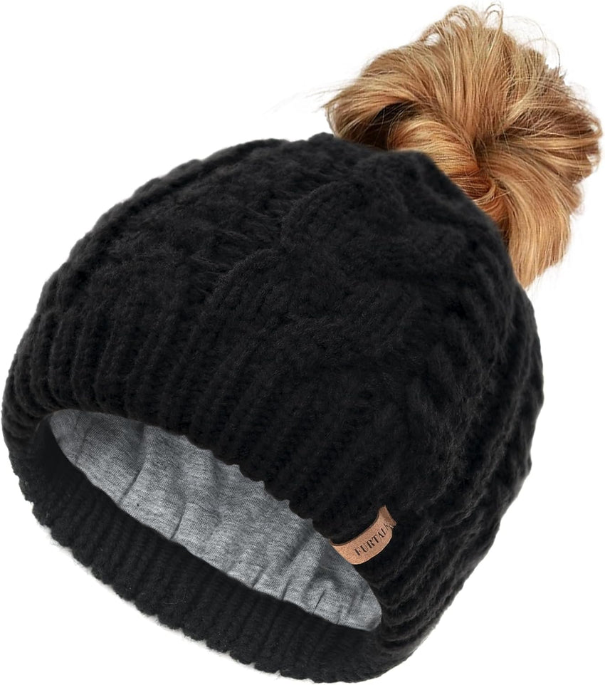 Stay Stylish and Cozy: Women's Ponytail Beanies for Messy Buns - Perfect Winter Hat with Tail Hole for Outdoor Runners
