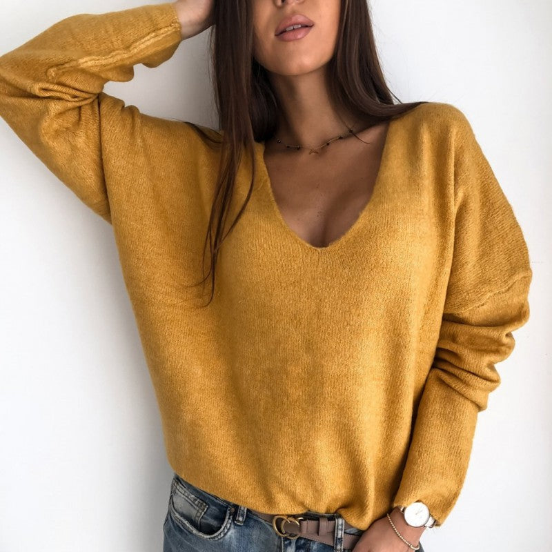 Women's V-Neck Knit Pullover Sweater