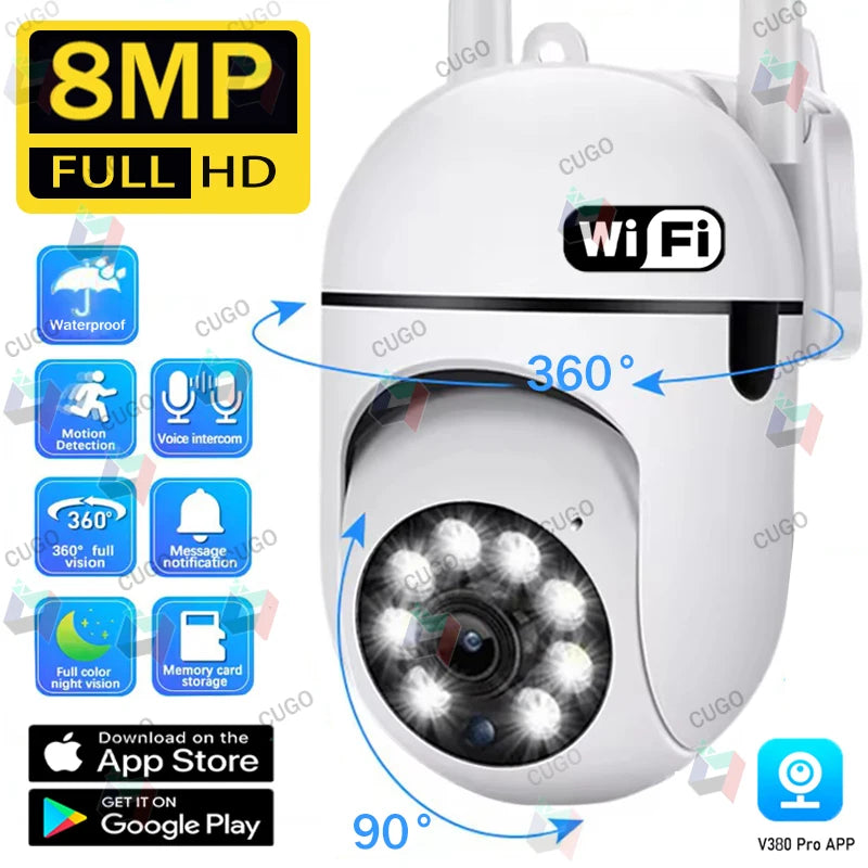 8MP Wifi Surveillance Camera Wireless Security PTZ IP Camera Color Night Vision AI Human Tracking CCTV Camera 4X Digital Zoom