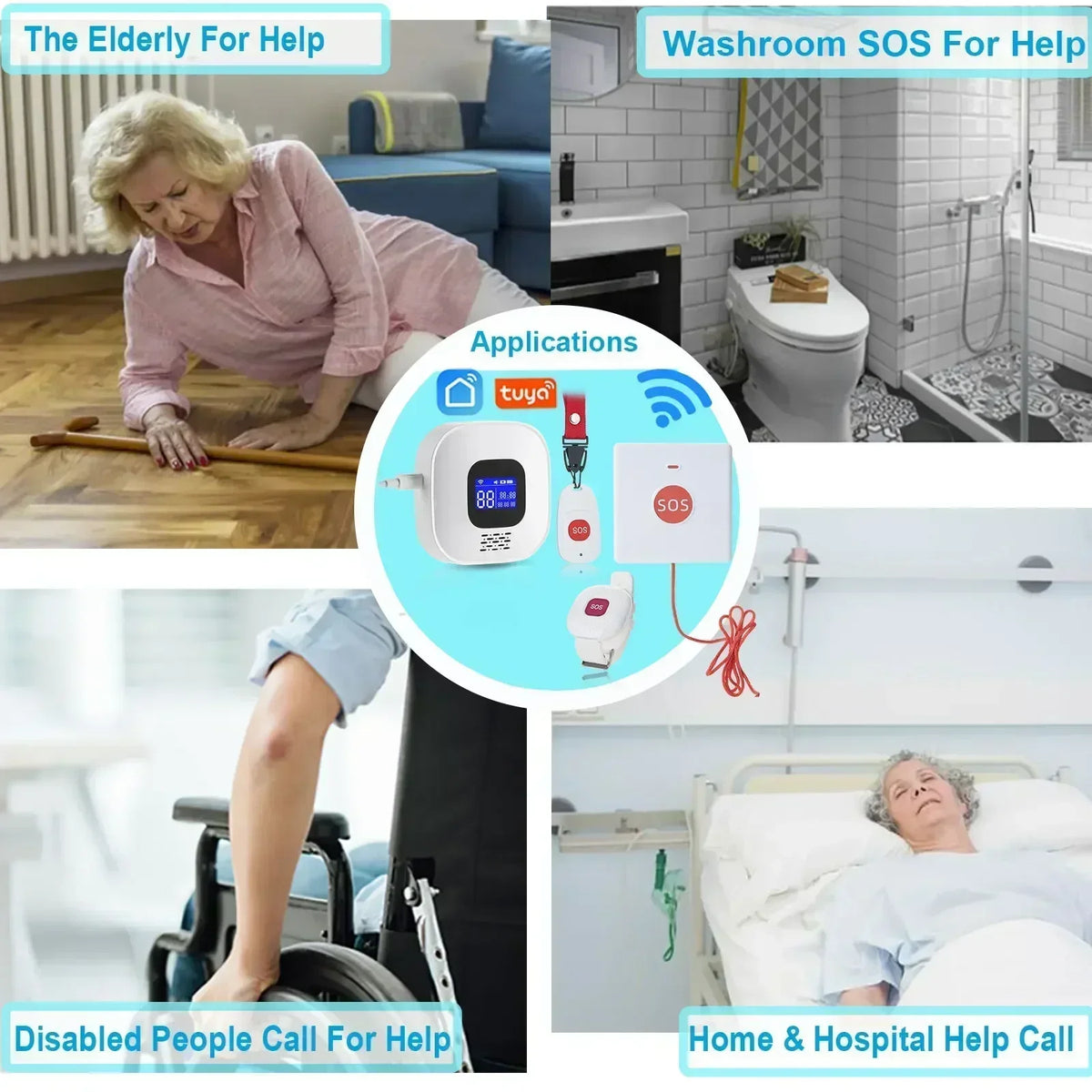 Tuya SOS Button Wifi Emergency Button for the Eldely Alarm, Fall Alert Call, Panic Button Bracelet Seniors Old People