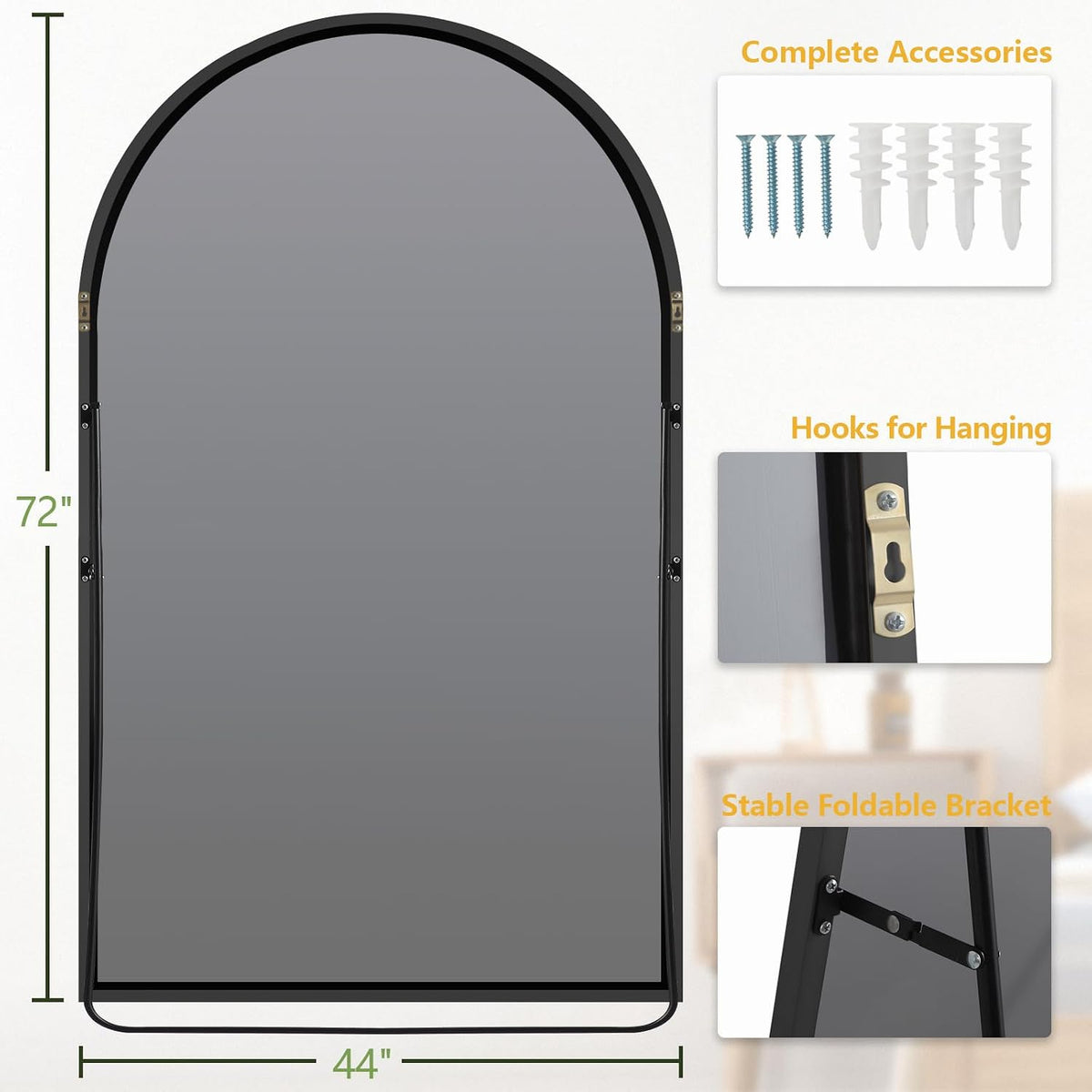 MELOMOIR Arched Full Length Mirror, Black Floor Mirror for Bedroom, Living Room, Gym, Dorm