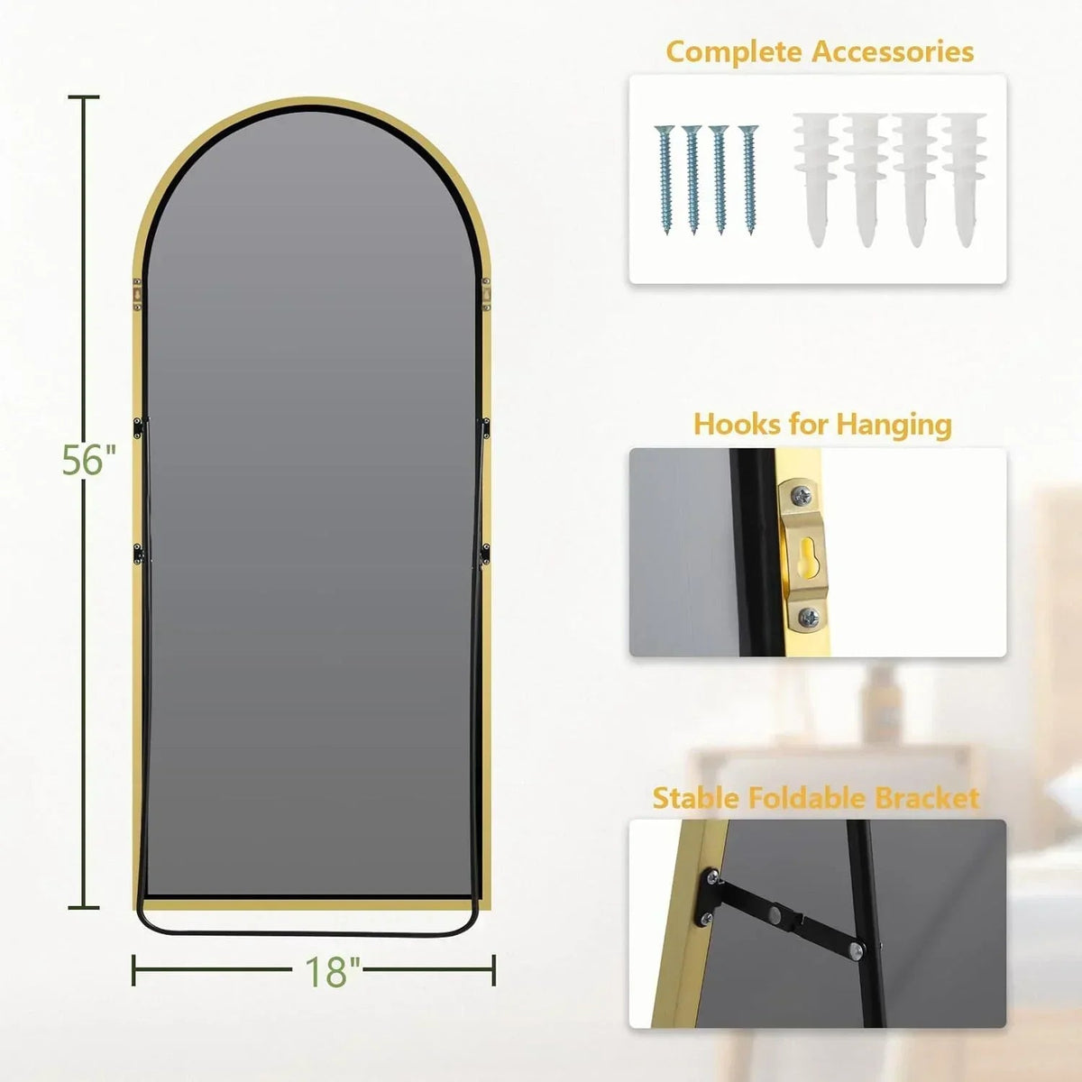 MELOMOIR Oversized Floor Mirror Freestanding, Full Length Mirror for Bedroom Living Room Dressing Room Gym Yoga Hair Salon, Gold Arched Mirror Full Length with Shatterproof Tempered Glass