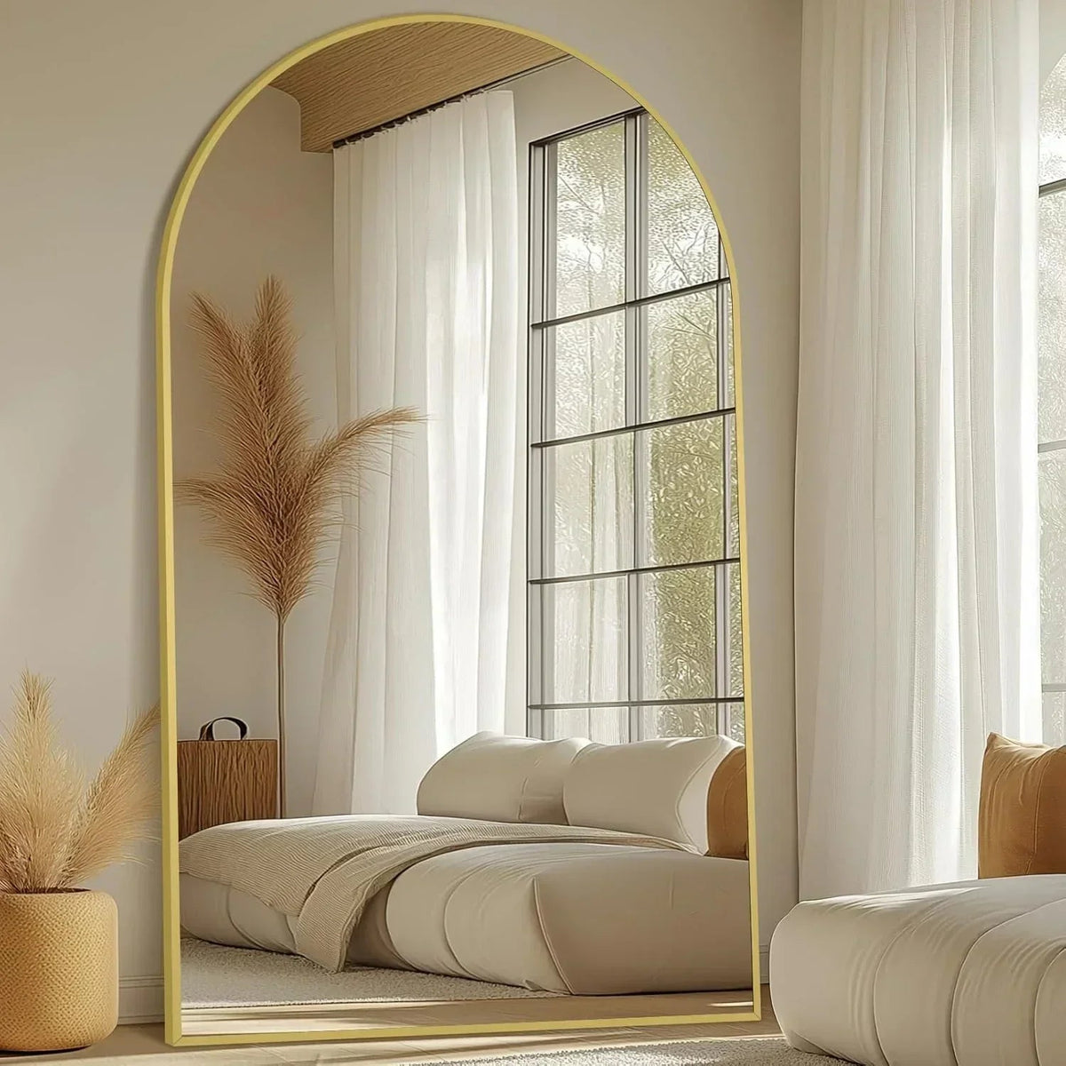 MELOMOIR Oversized Floor Mirror Freestanding, Full Length Mirror for Bedroom Living Room Dressing Room Gym Yoga Hair Salon, Gold Arched Mirror Full Length with Shatterproof Tempered Glass