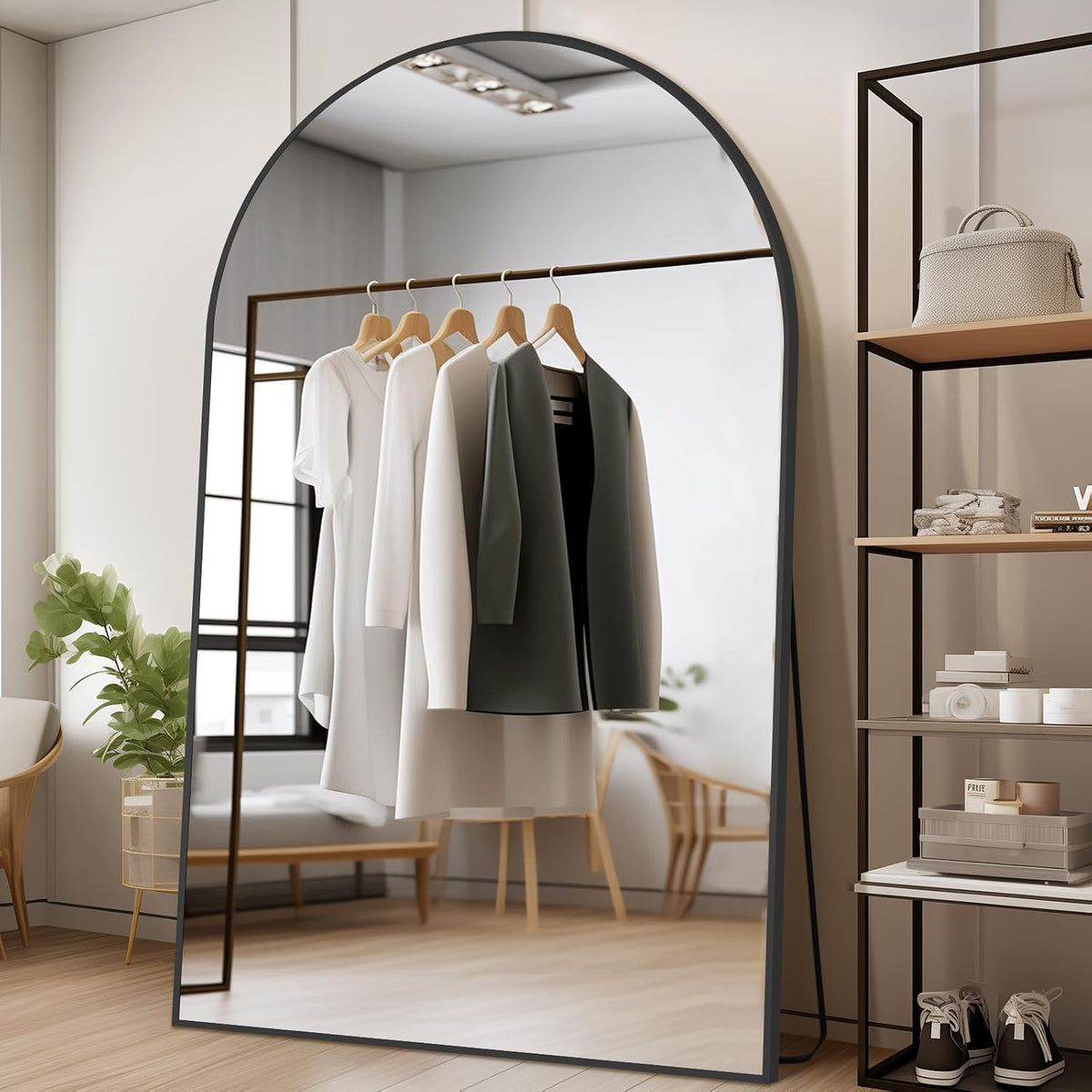 MELOMOIR Arched Full Length Mirror, Black Floor Mirror for Bedroom, Living Room, Gym, Dorm