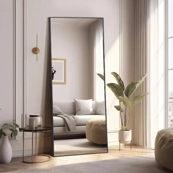 MELOMOIR Full Length Mirror, Floor Mirror with Stand Hanging or Leaning, Aluminum Alloy Frame Full Body Mirror for Bedroom Living Room Cloakroom Hallway, Wall Mirror Full Length, Black