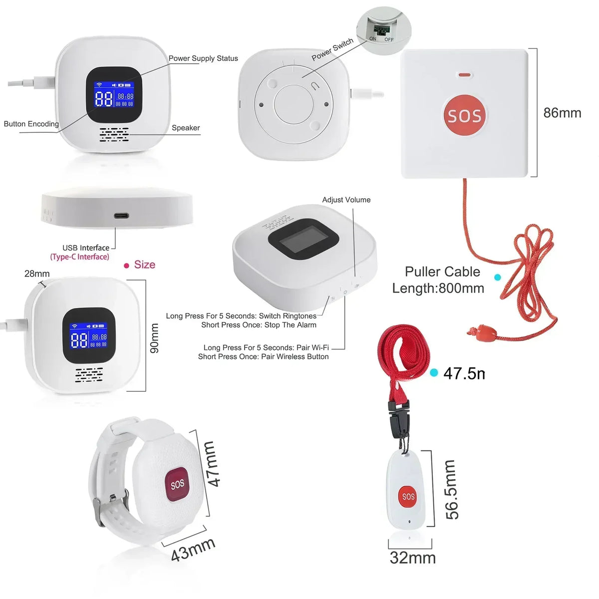 Tuya SOS Button Wifi Emergency Button for the Eldely Alarm, Fall Alert Call, Panic Button Bracelet Seniors Old People