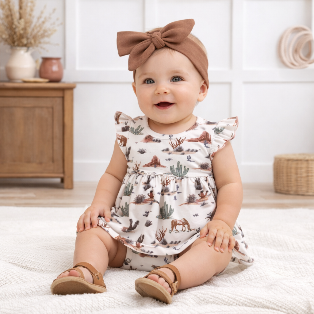 Baby Girl Skirted Bamboo Bodysuit – Cactus Trails 0-3M & 9-12M