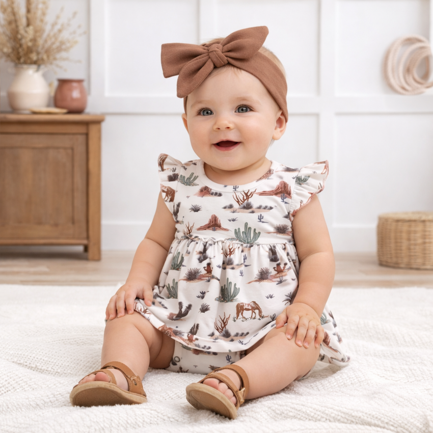 Baby Girl Skirted Bamboo Bodysuit – Cactus Trails 0-3M & 9-12M