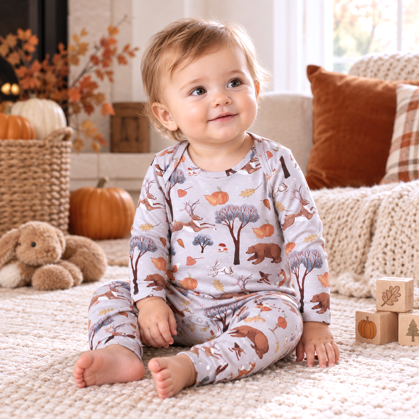 Autumn Woodland Baby Romper - Soft Bamboo Fall Outfit
