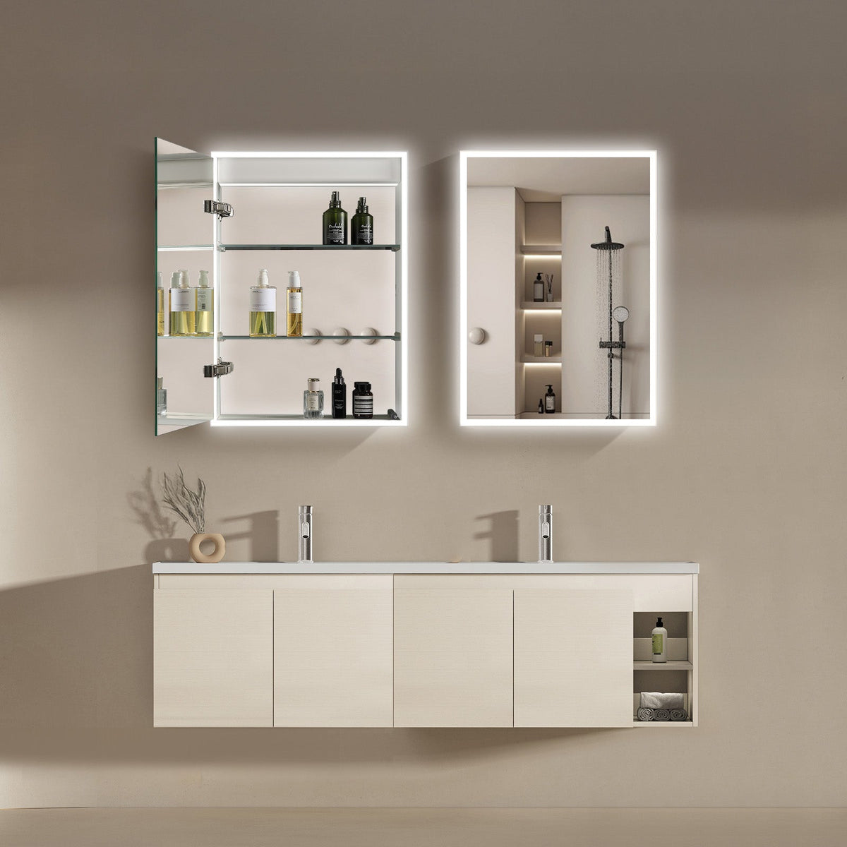 Mirrorons LED Lighted Bathroom Medicine Cabinet with IR Sensor Switch,  Aluminum Hd Bathroom Mirror Cabinet Defogging Available, Matte White