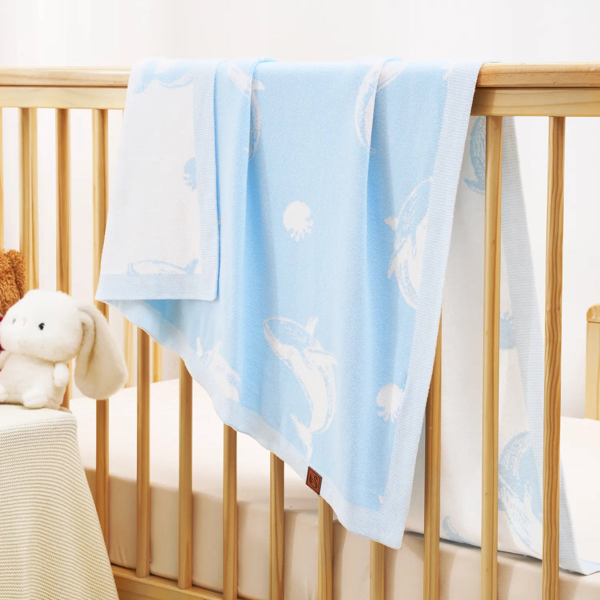 Whale Knit Baby Blanket — Soft Jacquard Weave