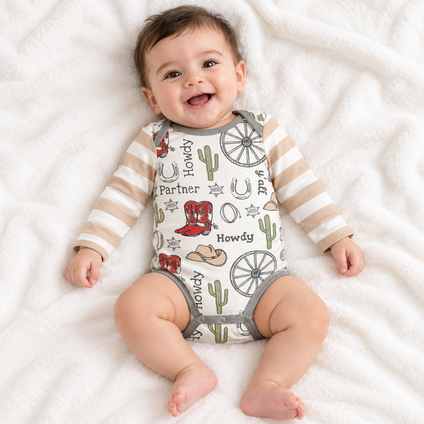 Howdy Partner Baby Bodysuit – Cotton Western Cowboy