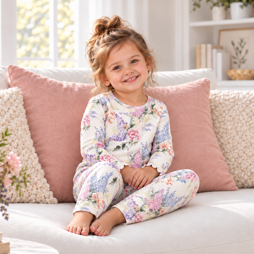 Watercolor Floral Bamboo Girls Pajama Set