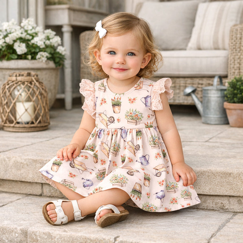 Petal Patch Baby Girl Dress – Bamboo & Eyelet Garden Dress
