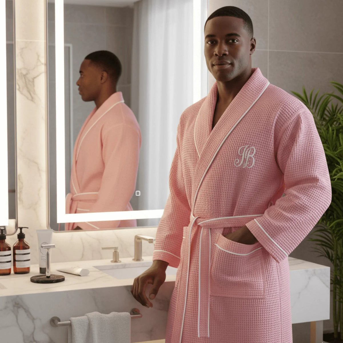 Premium Waffle Piping Robe for Men